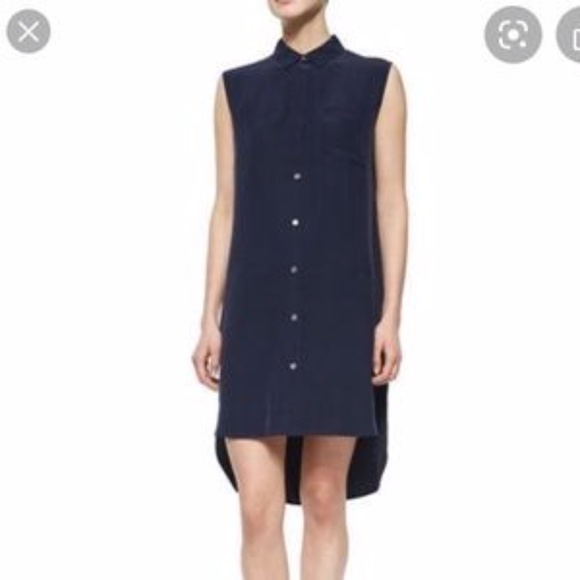 Frame blue silk navy sleeveless shirt dress button down - Picture 10 of 11